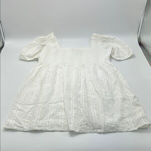 Cupio Women's Mini Dress Xl Cotton Cream Lace Accent Puffy Sleeves Square Neck